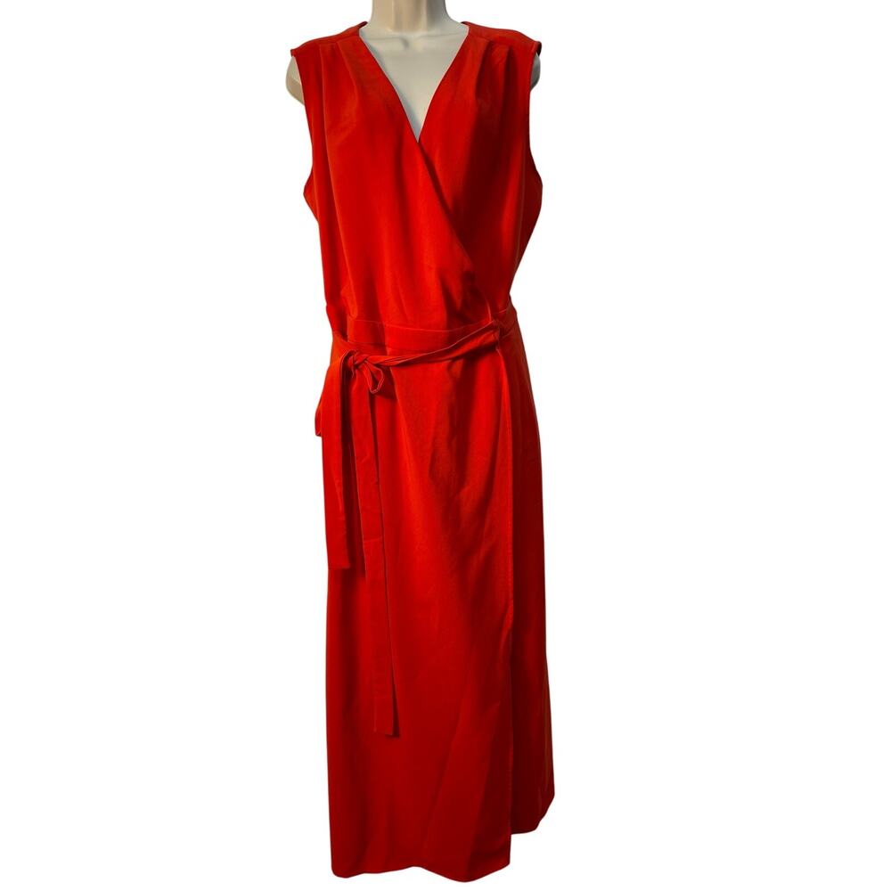 Gibson‎ Latimer Sleeveless Surplice Neck Wrap Jumpsuit Reddish Orange Sz 18